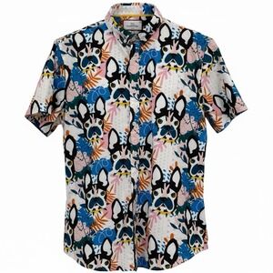 MTL Made To Live Men's Cotton Slim Fit Short Sleeve Button Shirt Size L Pop Art